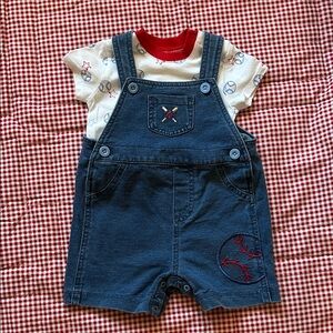 Little Me Blue Overalls with Red Details